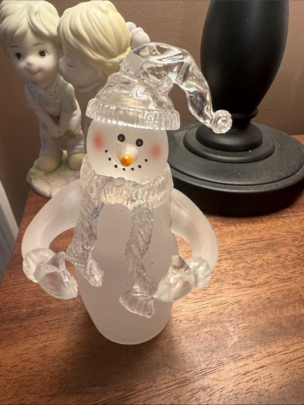 Snowman clear glass Holiday Figurine - Frosted White